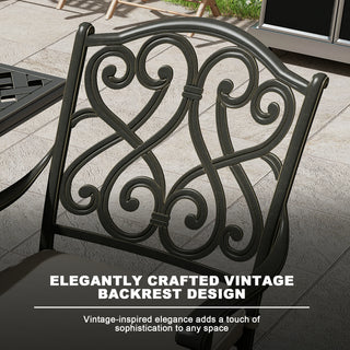 3-Piece Patio Bistro Set – Cast Aluminum Table & 2 Swivel Chairs with Cushions