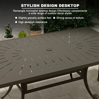 72x42 inch W Cast Aluminum Rectangular Outdoor Dining Table with Umbrella Hole