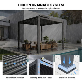 Motorized Aluminum Louvered Pergola with Integrated LED Lights – Modern Adjustable Outdoor Patio Gazebo