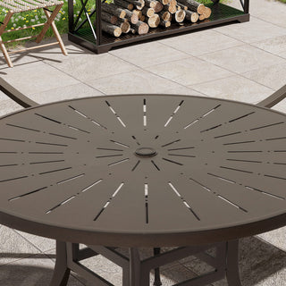 5-Piece Outdoor Patio Dining Set – Round Aluminum Table with Umbrella Hole & 4 Swivel Chairs