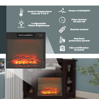 44.5 Inch MDF Wood Cabinet TV Stand with Electric Fireplace - Brown/White Finish