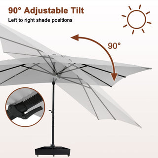 10x13FT Aluminum Cantilever Patio Umbrella with 1100LBS Wheeled Base, 360° Rotation & Stepless Tilt, UV50+ Waterproof Canopy