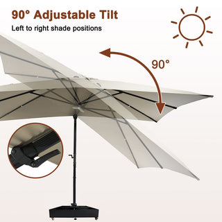 10x13FT Aluminum Cantilever Patio Umbrella with 1100LBS Wheeled Base, 360° Rotation & Stepless Tilt, UV50+ Waterproof Canopy