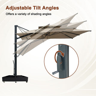 10 FT Square Aluminum Cantilever Patio Umbrella with Hook – Offset Outdoor Umbrella in Navy Blue/Tan/Gray for Patio & Garden
