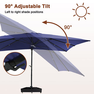 10x13FT Aluminum Cantilever Patio Umbrella with 1100LBS Wheeled Base, 360° Rotation & Stepless Tilt, UV50+ Waterproof Canopy