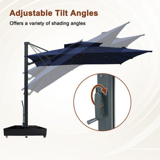 10 FT Square Aluminum Cantilever Patio Umbrella with Hook – Offset Outdoor Umbrella in Navy Blue/Tan/Gray for Patio & Garden