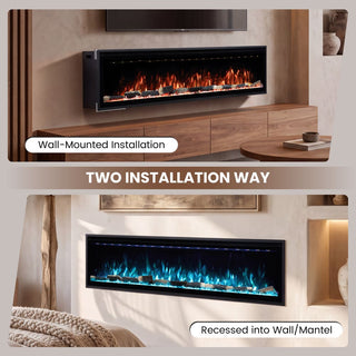 Smart Electric Fireplace with 13 Flame Colors, WiFi & Voice Control, 750W/1500W Heater, LED Ember Bed & Remote