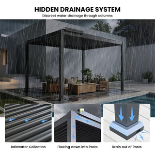 Motorized Aluminum Louvered Pergola with Integrated LED Lights – Modern Adjustable Outdoor Patio Gazebo