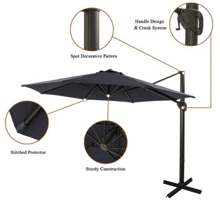 11ft Round Hanging Patio Umbrella – Aluminum Cantilever Market Umbrella with Crank, Base & Navy Blue Canopy