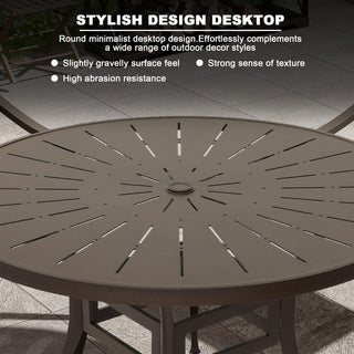 48" Round Cast Aluminum Outdoor Dining Table with Umbrella Hole – Weather-Resistant Patio Table for Garden & Backyard