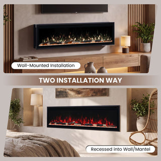 Smart Electric Fireplace with 13 Flame Colors, WiFi & Voice Control, 750W/1500W Heater, LED Ember Bed & Remote