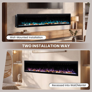 Smart Electric Fireplace with 13 Flame Colors, WiFi & Voice Control, 750W/1500W Heater, LED Ember Bed & Remote
