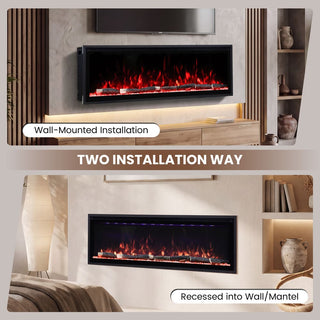 Smart Electric Fireplace with 13 Flame Colors, WiFi & Voice Control, 750W/1500W Heater, LED Ember Bed & Remote