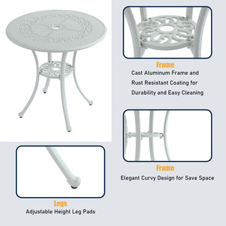 25" Round Ivory Cast Aluminum Outdoor Bistro Table with 1.9" Umbrella Hole, Standard Height for Patio, Balcony & Garden