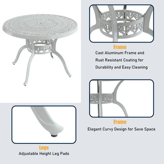 40" Round Cast Aluminum Outdoor Dining Table in Antique Bronze/White with 1.9" Umbrella Hole, Standard Height for Patio & Garden