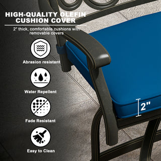 Set of 2 Patio Dining Chairs, Cast Aluminum Frame with Removable Olefin Cushion, 360° Swivel