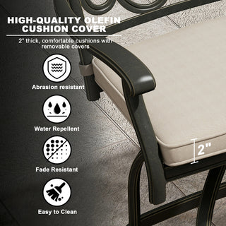 Set of 2 Patio Dining Chairs, Cast Aluminum Frame with Removable Olefin Cushion, 360° Swivel