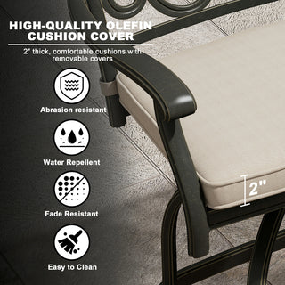 3-Piece Patio Bistro Set – Cast Aluminum Table & 2 Swivel Chairs with Cushions