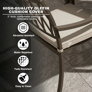 Set of 4 Outdoor Dining Chairs with Cushions – Cast Aluminum, Extra Wide Design