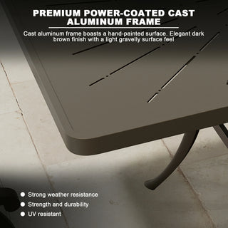 72x42 inch W Cast Aluminum Rectangular Outdoor Dining Table with Umbrella Hole