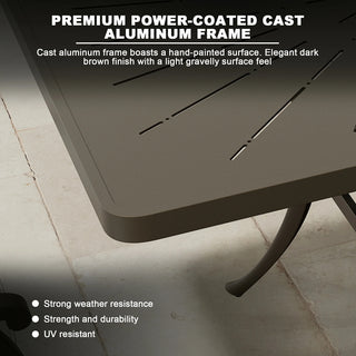 9-Piece Patio Dining Set – Cast Aluminum Rectangular Table & 8 Cushioned Chairs