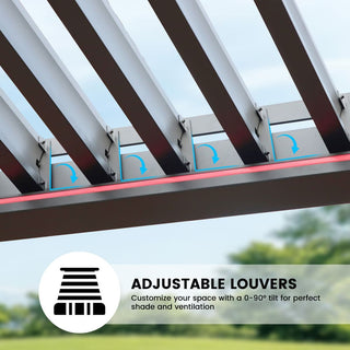 10X20 FT Motorized Aluminum Louvered Pergola with 7-Color LED Lights,Suitable For Patios, Pool Areas, Outdoor Kitchens And Terraces
