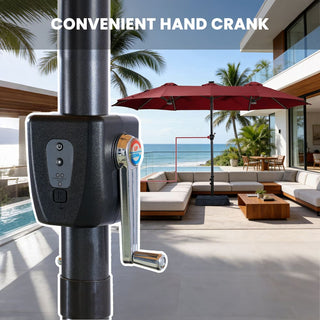 15FT Double-Sided Patio Umbrella with RGB LED Lights & Base – Extra Large Outdoor Market Umbrella for Backyard, Pool & Garden