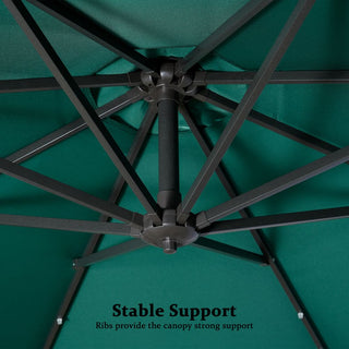 10FT Iron Cantilever Patio Umbrella with Tassels – 360° Rotating Outdoor Offset Umbrella with PU-Coated Polyester Canopy