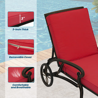 Cast Aluminum Outdoor Chaise Lounge with Removable Beige/Red Cushion