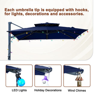 10×13 FT Aluminum Cantilever Patio Umbrella with Hook – Large Offset Outdoor Umbrella for Patio, Deck & Garden (Gray/Navy Blue)