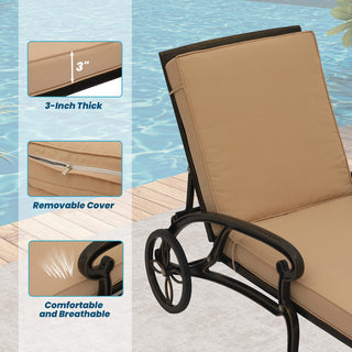 Cast Aluminum Outdoor Chaise Lounge with Removable Beige/Red Cushion
