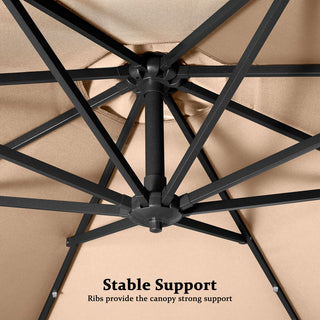 10FT Iron Cantilever Patio Umbrella with Tassels – 360° Rotating Outdoor Offset Umbrella with PU-Coated Polyester Canopy