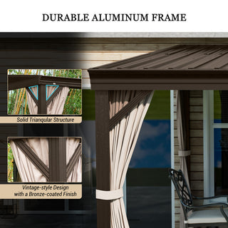 VineLull Outdoor Wall-Mounted Hardtop Pergora with Curtains and Netting