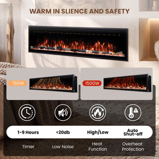 Smart Electric Fireplace with 13 Flame Colors, WiFi & Voice Control, 750W/1500W Heater, LED Ember Bed & Remote