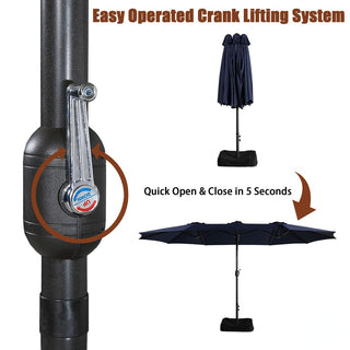 15FT Rectangular Patio Umbrella with Base & Crank Lift – Large Outdoor Market Umbrella for Backyard, Deck & Poolside