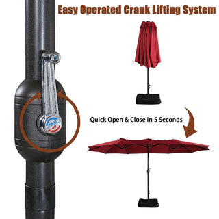 15FT Rectangular Patio Umbrella with Base & Crank Lift – Large Outdoor Market Umbrella for Backyard, Deck & Poolside