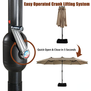 15FT Rectangular Outdoor Umbrella with LED Lights & Base – Day-to-Night Patio Shade for Backyard & Garden