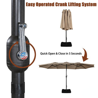 15FT Rectangular Patio Umbrella with Base & Crank Lift – Large Outdoor Market Umbrella for Backyard, Deck & Poolside