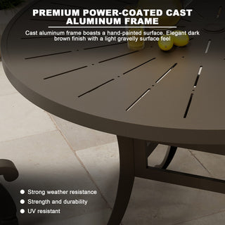 48" Round Cast Aluminum Outdoor Dining Table with Umbrella Hole – Weather-Resistant Patio Table for Garden & Backyard