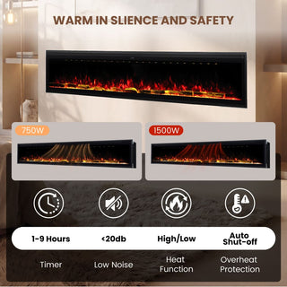 Smart Electric Fireplace with 13 Flame Colors, WiFi & Voice Control, 750W/1500W Heater, LED Ember Bed & Remote