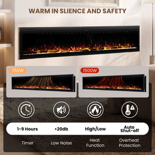 Smart Electric Fireplace with 13 Flame Colors, WiFi & Voice Control, 750W/1500W Heater, LED Ember Bed & Remote