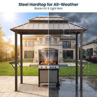 Hardtop Outdoor BBQ Grill Gazebo with Sloped Galvanized Steel Roof, 2 Side Shelves & Ceiling Hooks for Backyard & Patio