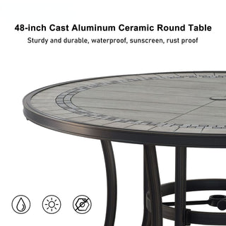 5-Piece Aluminum Patio Swivel Dining Set with 360° Teslin Chairs & Ceramic Table – Durable, Rust-Resistant Outdoor Furniture