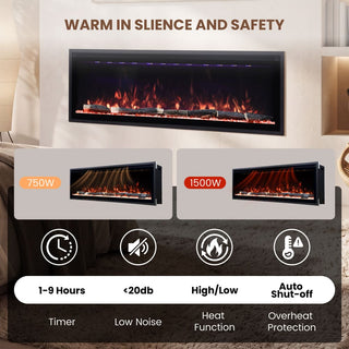 Smart Electric Fireplace with 13 Flame Colors, WiFi & Voice Control, 750W/1500W Heater, LED Ember Bed & Remote