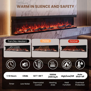 72"/88"/100" Smart Electric Fireplace with 14 Flame Colors, WiFi Tuya App, Voice Control & 1500W Heater