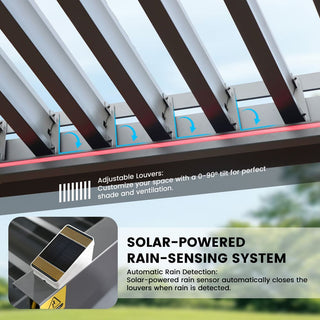 10X20 FT Motorized Aluminum Louvered Pergola with 7-Color LED Lights,Suitable For Patios, Pool Areas, Outdoor Kitchens And Terraces