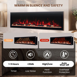 Smart Electric Fireplace with 13 Flame Colors, WiFi & Voice Control, 750W/1500W Heater, LED Ember Bed & Remote