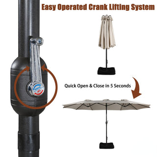 15FT Rectangular Patio Umbrella with Base & Crank Lift – Large Outdoor Market Umbrella for Backyard, Deck & Poolside