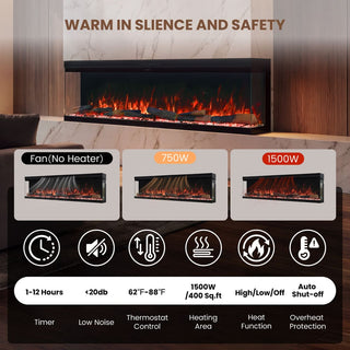 72"/88"/100" Smart Electric Fireplace with 14 Flame Colors, WiFi Tuya App, Voice Control & 1500W Heater