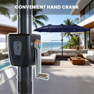 15FT Double-Sided Patio Umbrella with RGB LED Lights & Base – Extra Large Outdoor Market Umbrella for Backyard, Pool & Garden